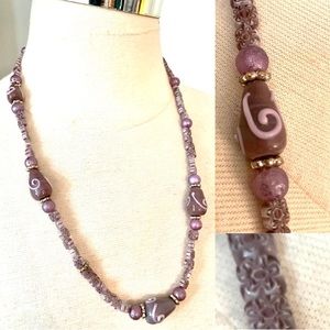Vintage purple Murano Art Glass Necklace Hand Blown beads Art to Wear